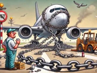 cartoon a cartoon of a plane with chains and a man standing next to it